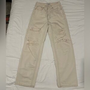 BDG Cream Distressed Baggy Jeans